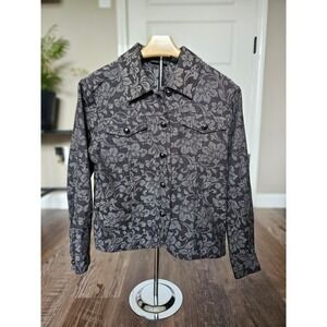 ELCC Womens Grey Floral Jacquard Cotton Button Front Jacket Sz PS Petite Small